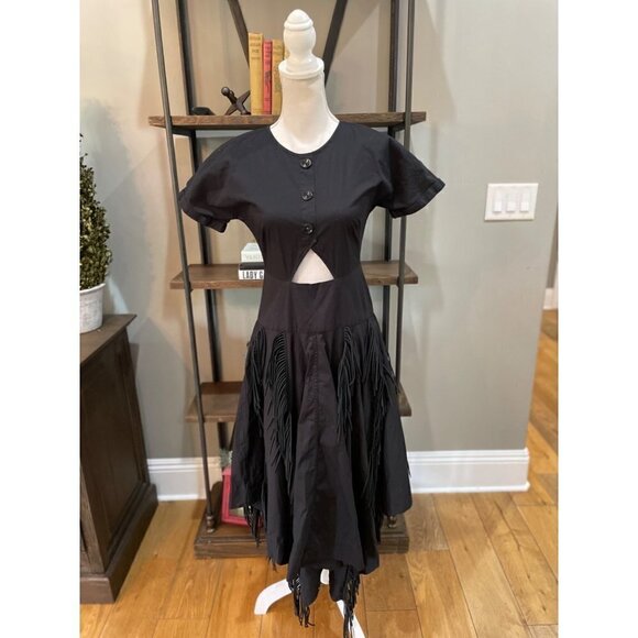 Bibhu Mohapatra Collective Cutout Fringe Dress Black Womens Size 4 - Picture 4 of 10